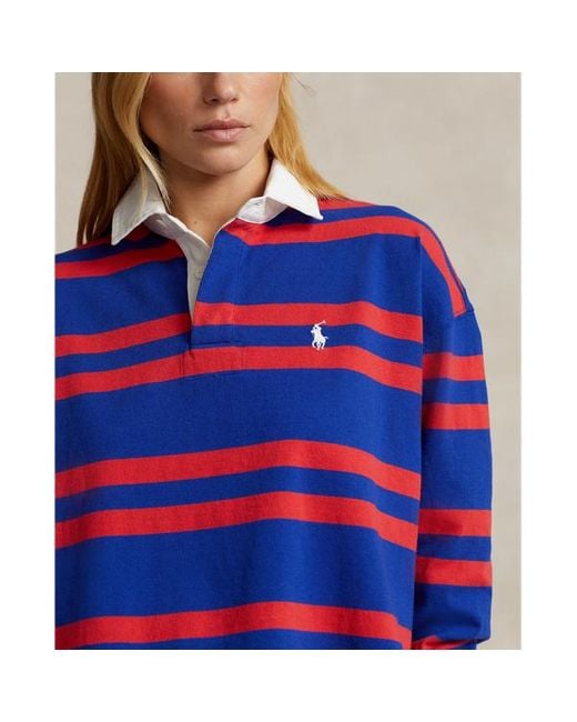 Polo Ralph Lauren Cropped Gestreept Jersey Rugbyshirt in het Blue