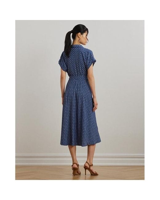 Abito in crêpe con stampa geometrica di Ralph Lauren in Blue