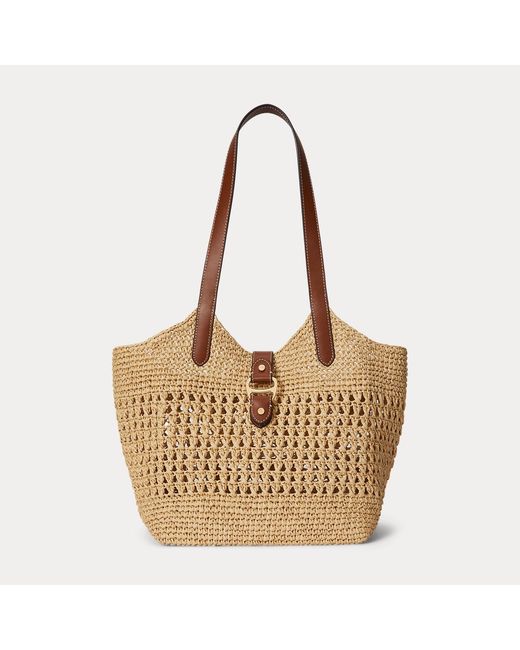 Ralph Lauren Green Woven Straw Large Tasha Tote Bag
