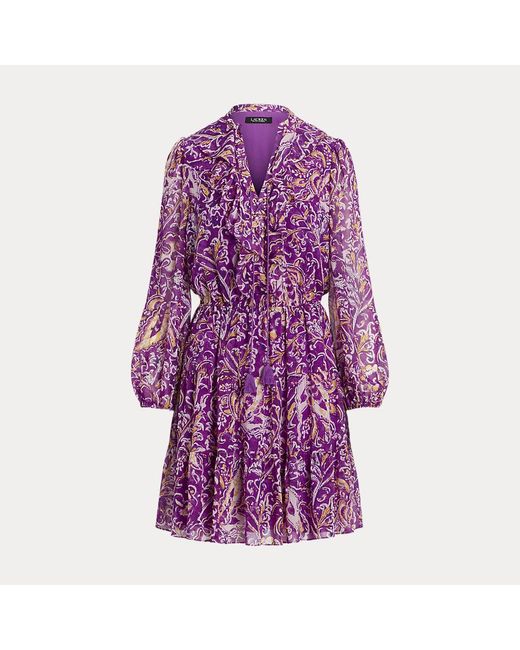 Lauren by Ralph Lauren Purple Bedrucktes Georgette-Kleid