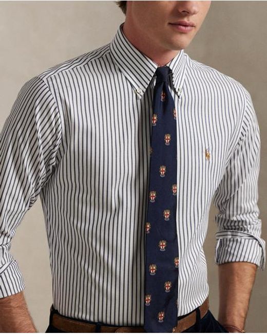 Polo Ralph Lauren Gray Custom Fit Striped Pinpoint Oxford Shirt for men