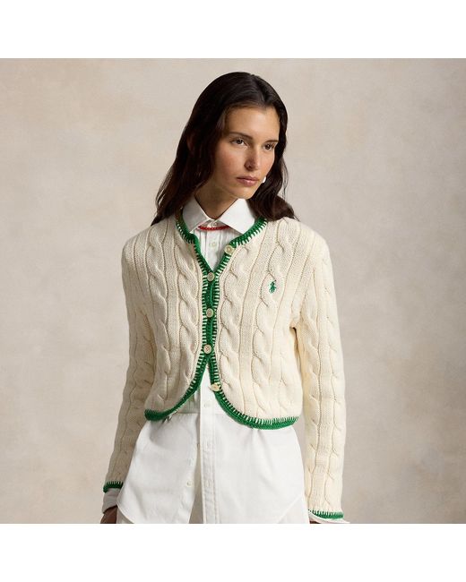 Polo Ralph Lauren Green Cable-Knit Cropped Cardigan