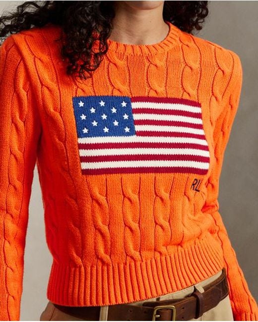 Polo Ralph Lauren Red Flag Cable-Knit Cotton Cropped Jumper
