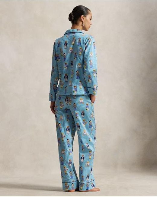 Polo Ralph Lauren Blue Polo Bear Cotton Sateen Pyjama Set