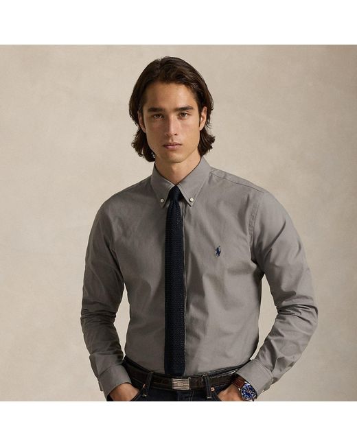 Polo Ralph Lauren Gray Custom Fit Stretch Poplin Shirt for men