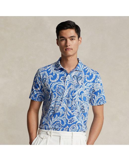 Ralph Lauren Blue Standard Fit Paisley Lisle Polo Shirt for men