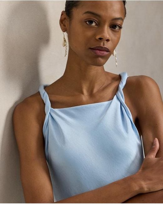 Polo Ralph Lauren Blue Satin Dress With Woven Shoulder Straps