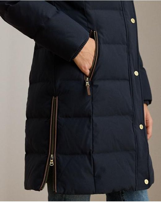 Ralph Lauren Blue Faux Fur-Trim Hooded Down Coat