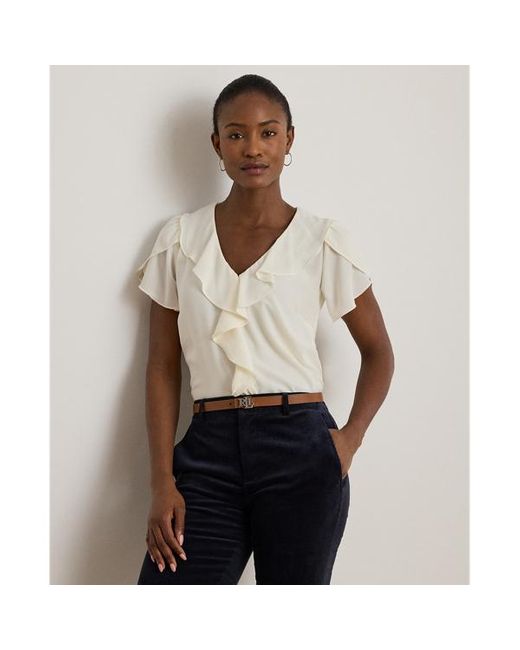 Camicetta in georgette con volant di Ralph Lauren in White