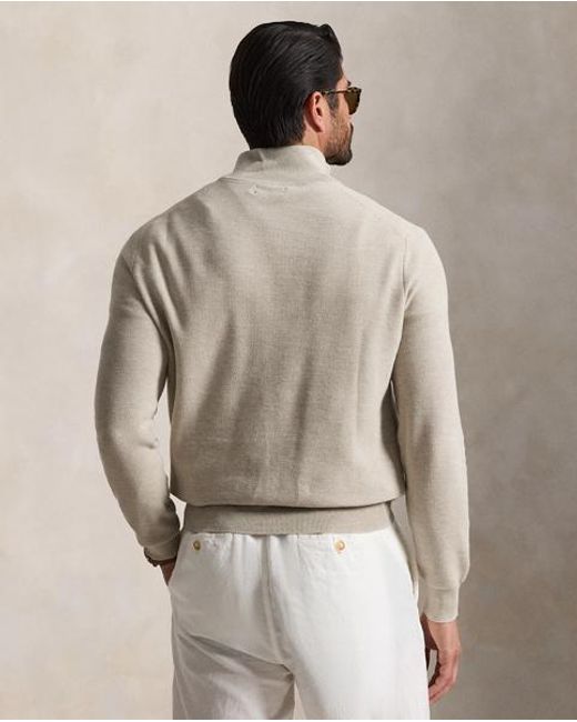 Polo Ralph Lauren Gray Mesh-Knit Cotton Quarter-Zip Jumper for men