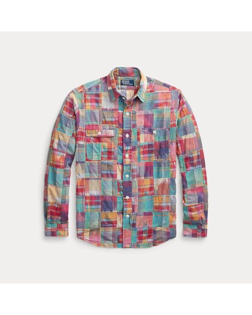 Camisa Classic Fit de patchwork madrás Polo Ralph Lauren de hombre de color Blue