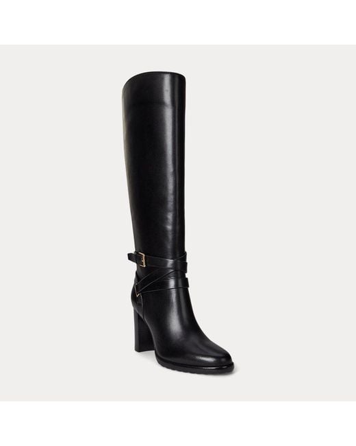 Stivali alti Collins in pelle brunita di Ralph Lauren in Black