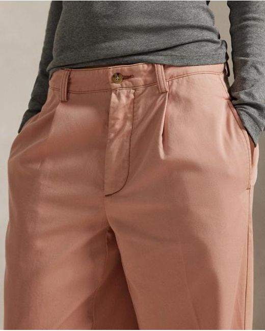 Polo Ralph Lauren Pink Pleated Cotton-Blend Relaxed Trouser