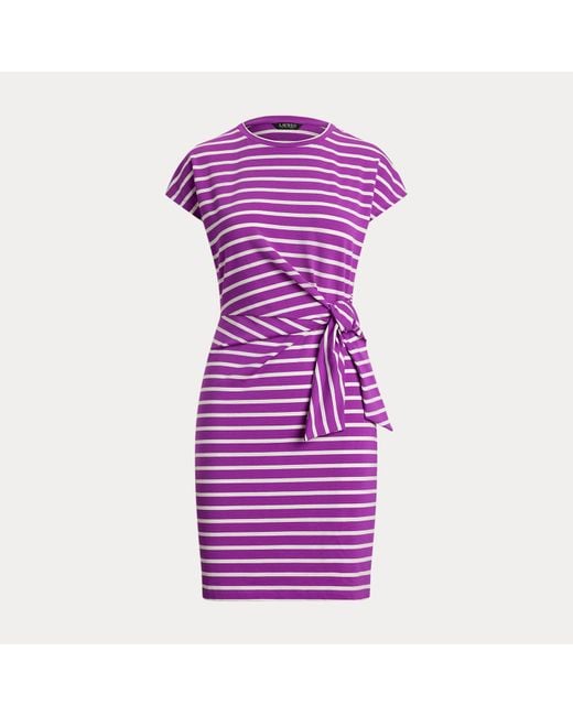Abito in jersey a righe con fiocco di Ralph Lauren in Purple