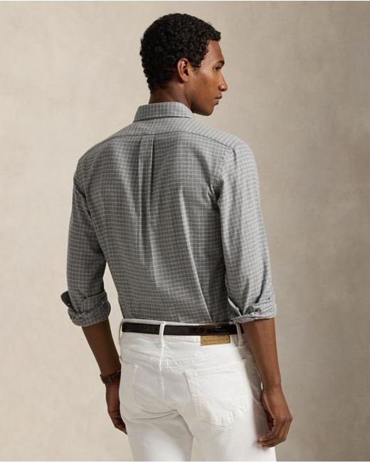 Polo Ralph Lauren Gray Custom Fit Plaid Performance Twill Shirt for men