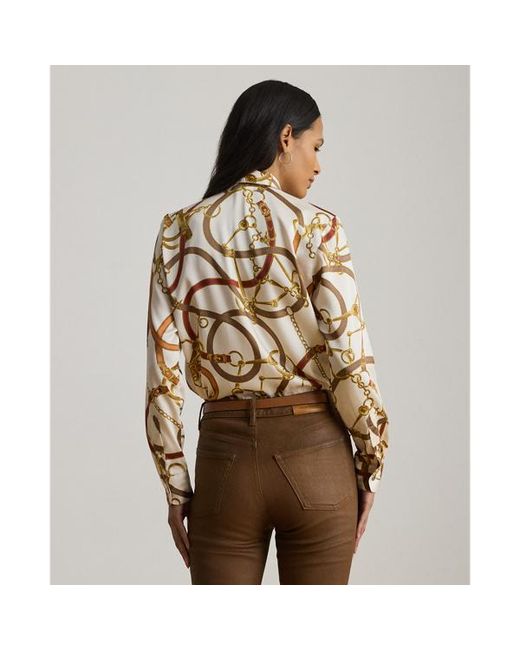 Ralph Lauren Brown Classic Fit Print Twill Tie-Neck Shirt