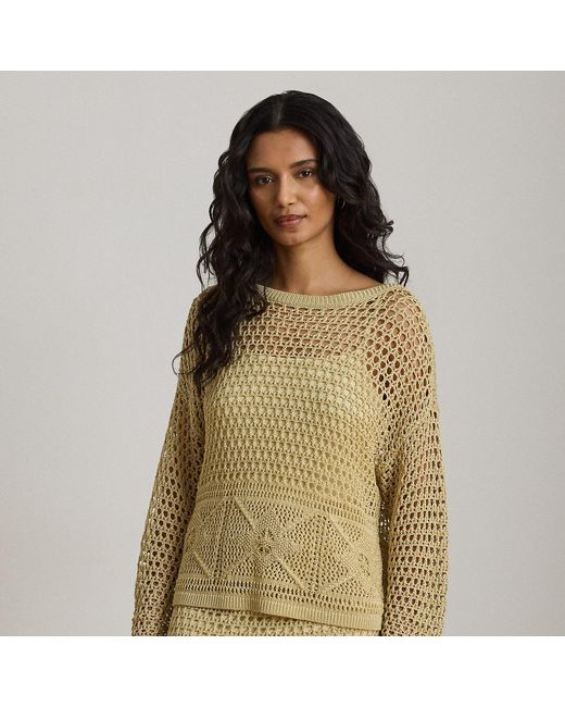 Ralph Lauren Green Pointelle-Knit Linen-Blend Sweater