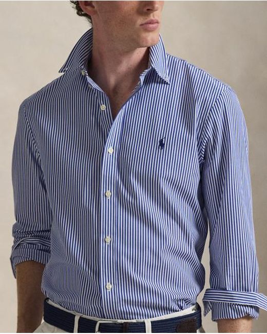 Polo Ralph Lauren Blue Slim Fit Striped Stretch Poplin Shirt for men