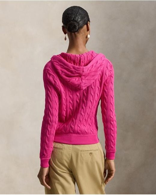 Polo Ralph Lauren Pink Cable-Knit Cotton Full-Zip Hoodie