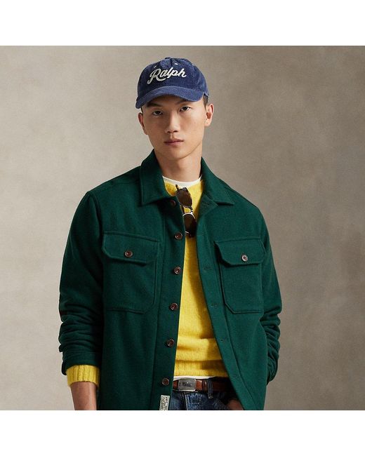 Ralph Lauren Green Suede-Patch Wool Twill Overshirt for men