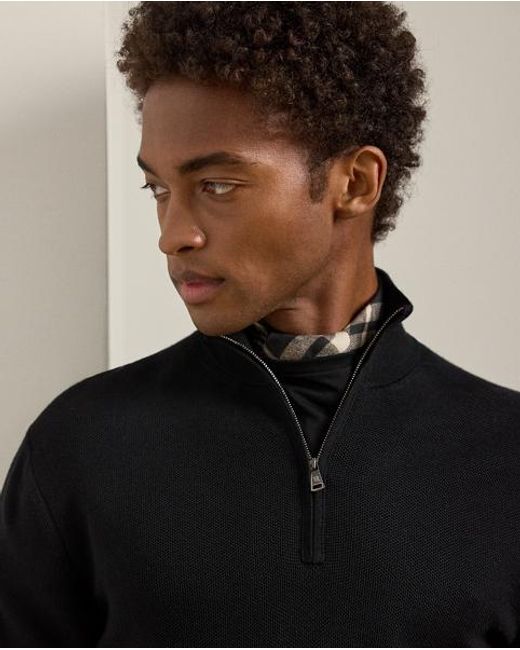 Ralph Lauren Black Quarter-Zip Piqué-Knit Wool Jumper for men