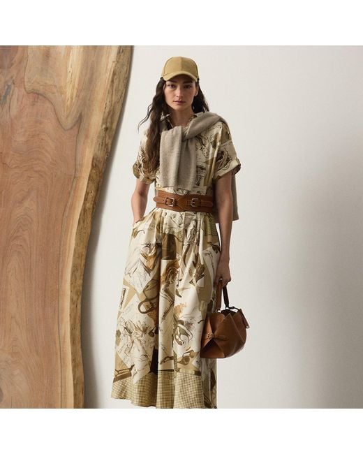 Ralph Lauren Natural Donatella Diary-Print Twill Day Dress