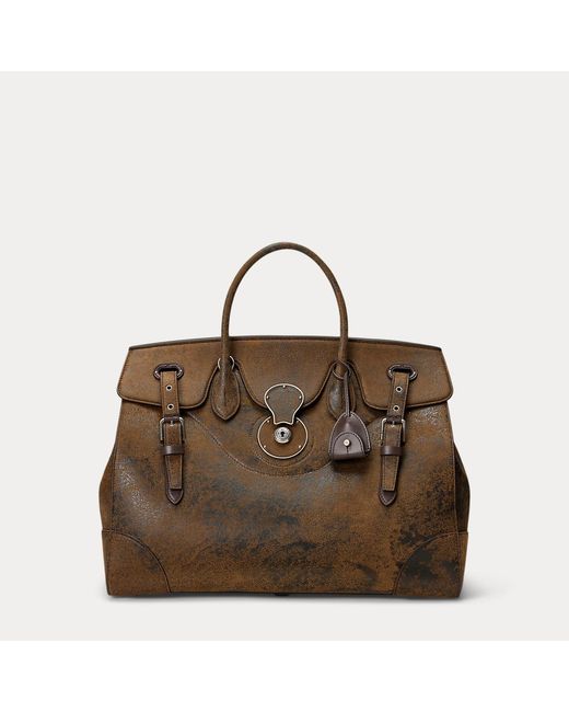 Ralph Lauren Brown Soft Ricky 40 Printed Peached Denim Bag