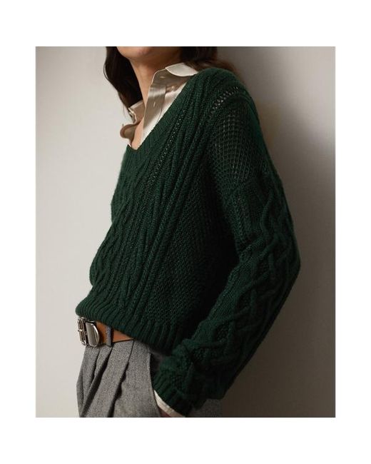 Ralph Lauren Black Ralph Lauren Cable-Knit Silk-Cashmere V-Neck Sweater