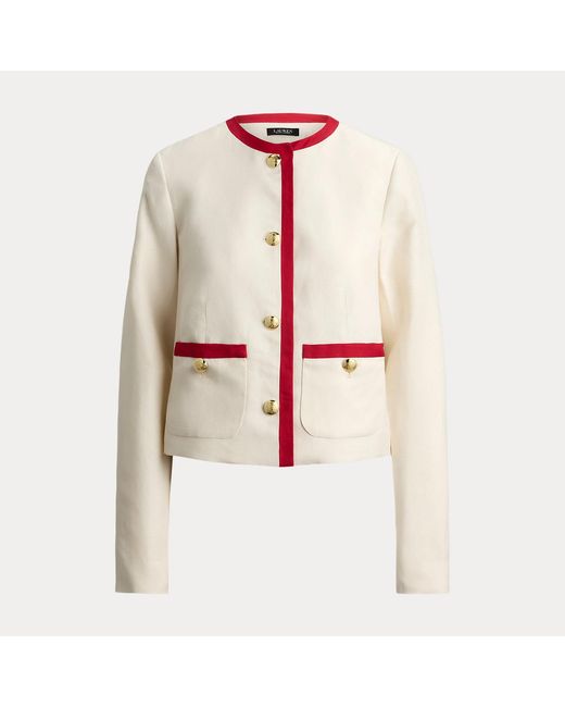 Ralph Lauren Red Two-Tone Linen-Blend Twill Blazer