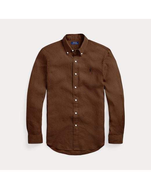 Camisa de lino Slim Fit Polo Ralph Lauren de hombre de color Brown