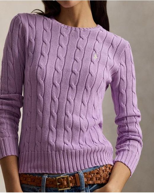 Polo Ralph Lauren Purple Cable-Knit Cotton Crewneck Sweater