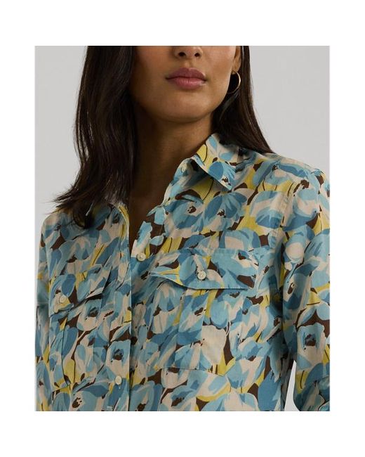 Ralph Lauren Green Petite - Classic Fit Floral Cotton Voile Shirt