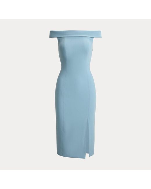 Ralph Lauren Blue Crepe Off-The-Shoulder Cocktail Dress