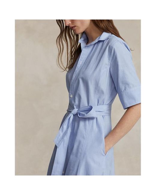 Polo Ralph Lauren Blue Tiered Cotton Shirtdress