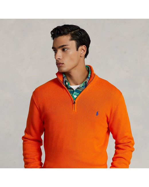 Pull demi-zippé en coton Polo Ralph Lauren pour homme en coloris Orange |  Lyst