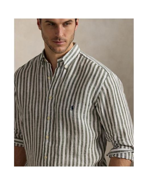 Taglie Plus - Camicia in lino a righe di Polo Ralph Lauren in Brown da Uomo