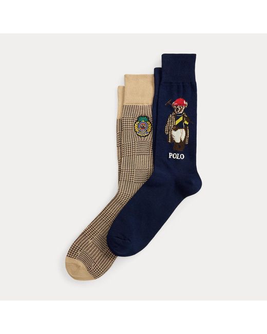 Ralph Lauren Blue Polo Bear & Crest Trouser Sock 2-Pack for men