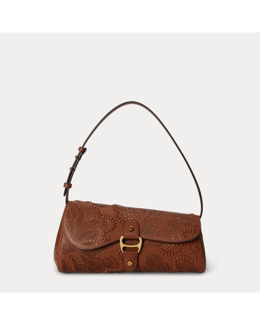 Ralph Lauren Brown Tooled Medium Tasha East-West Bag