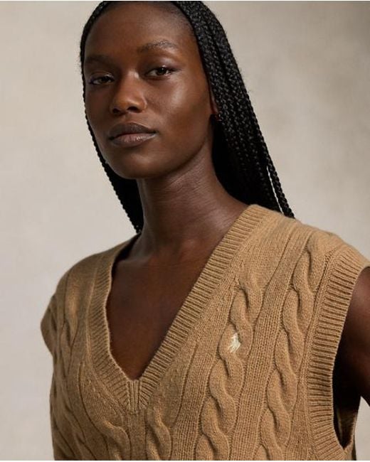 Polo Ralph Lauren Natural Woll-Kaschmir-Pullunder Mit Zopfmuster