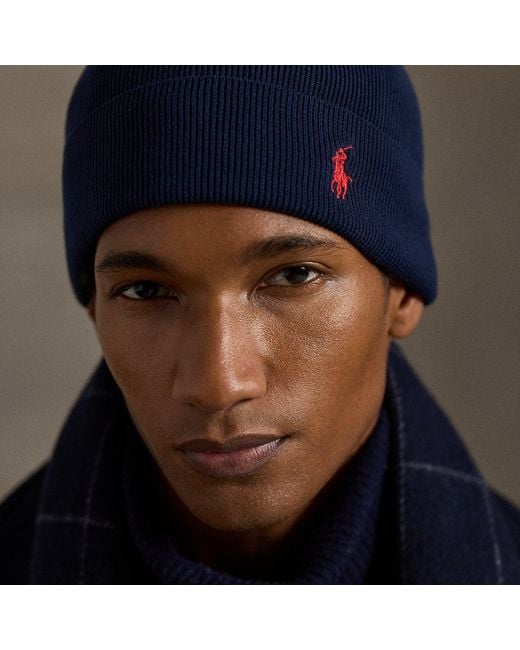 Polo Ralph Lauren Blue Ralph Lauren Rib-Knit Cotton Beanie for men