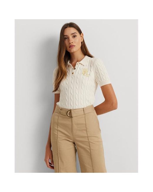 Lauren by Ralph Lauren Natural Petite Cable-knit Polo Sweater