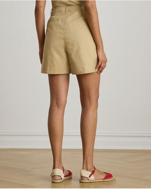 Ralph Lauren Natural Pleated Cotton Twill Wide-Leg Short