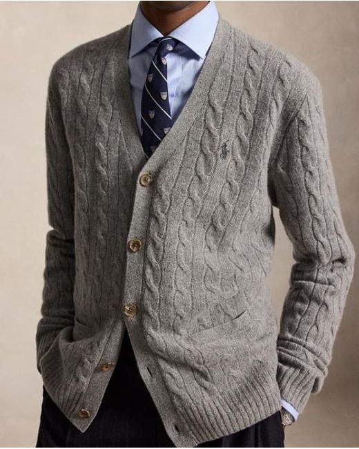 Polo Ralph Lauren Gray Cable-Knit Wool-Cashmere Cardigan for men