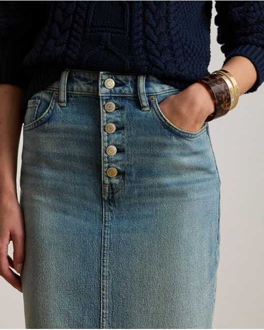 Ralph Lauren Blue Denim Pencil Midi Skirt