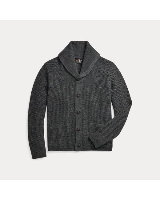 RRL Gray Waffle-Knit Cashmere Cardigan for men