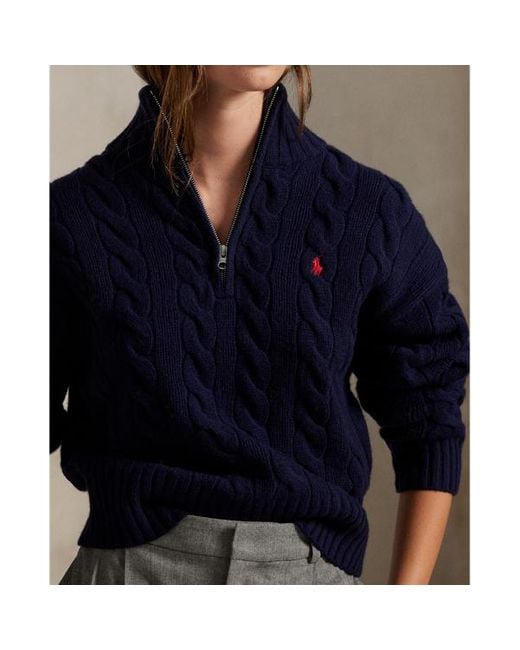 Maglia in lana e cashmere a trecce di Polo Ralph Lauren in Blue