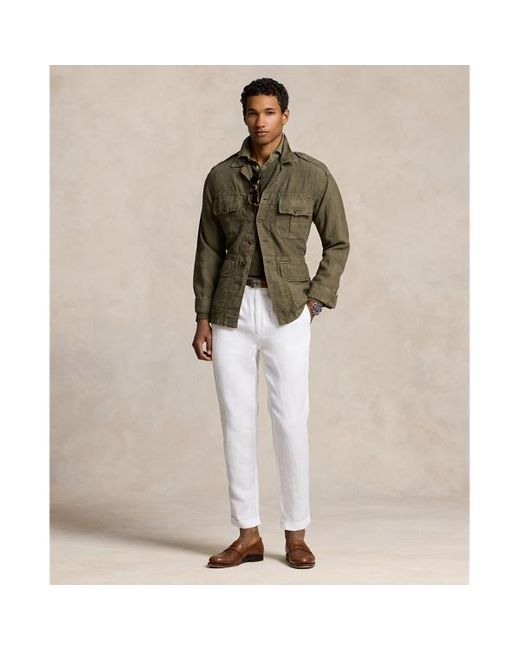 Polo Ralph Lauren White Polo Prepster Slim Tapered Linen Trouser for men