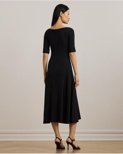Ralph Lauren Stretchkatoenen Midi-Jurk in het Black