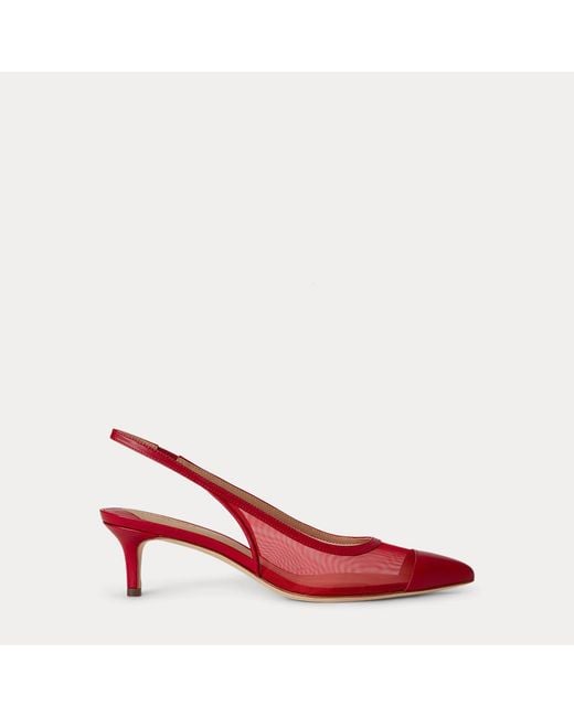 Ralph Lauren Red Lolah Ii Mesh & Nappa Slingback Pump