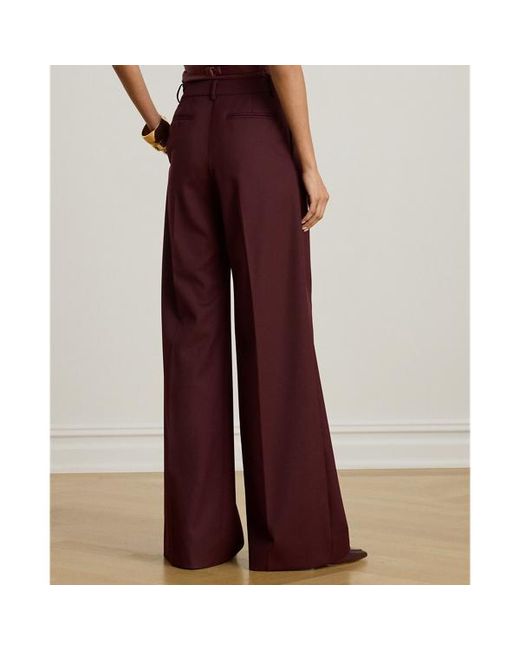 Ralph Lauren Red Wool-Blend Twill Wide-Leg Trousers